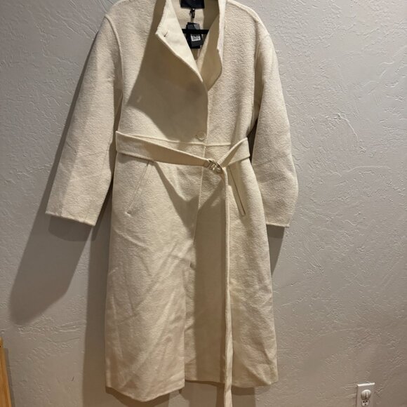 MAJE Genesis Belted Wool Blend Wrap Ecru Classic Coat Size 40 NEW WITH TAG - Picture 6 of 14